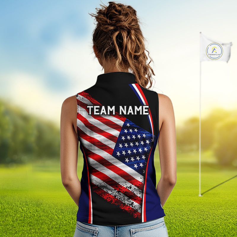 Custom Golf Sleeveless Polo Shirt For Women Personalized American Flag Golf Jersey Patriotic Golf Team Apparel NYN4569