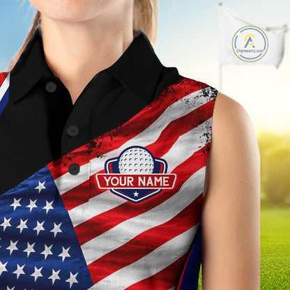 Custom Golf Sleeveless Polo Shirt For Women Personalized American Flag Golf Jersey Patriotic Golf Team Apparel NYN4569