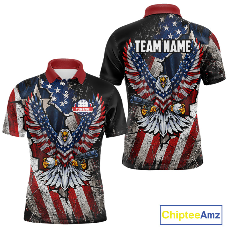 Gun Eagle Golf Polo Shirt For Men Custom Texas Flag Golf Jersey US Flag Patriotic Golf Apparel NYN4578