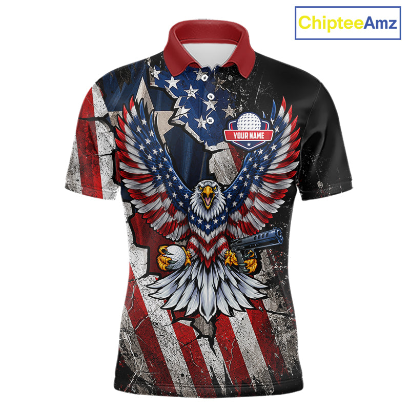 Gun Eagle Golf Polo Shirt For Men Custom Texas Flag Golf Jersey US Flag Patriotic Golf Apparel NYN4578