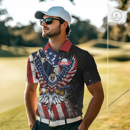 Gun Eagle Golf Polo Shirt For Men Custom Texas Flag Golf Jersey US Flag Patriotic Golf Apparel NYN4578