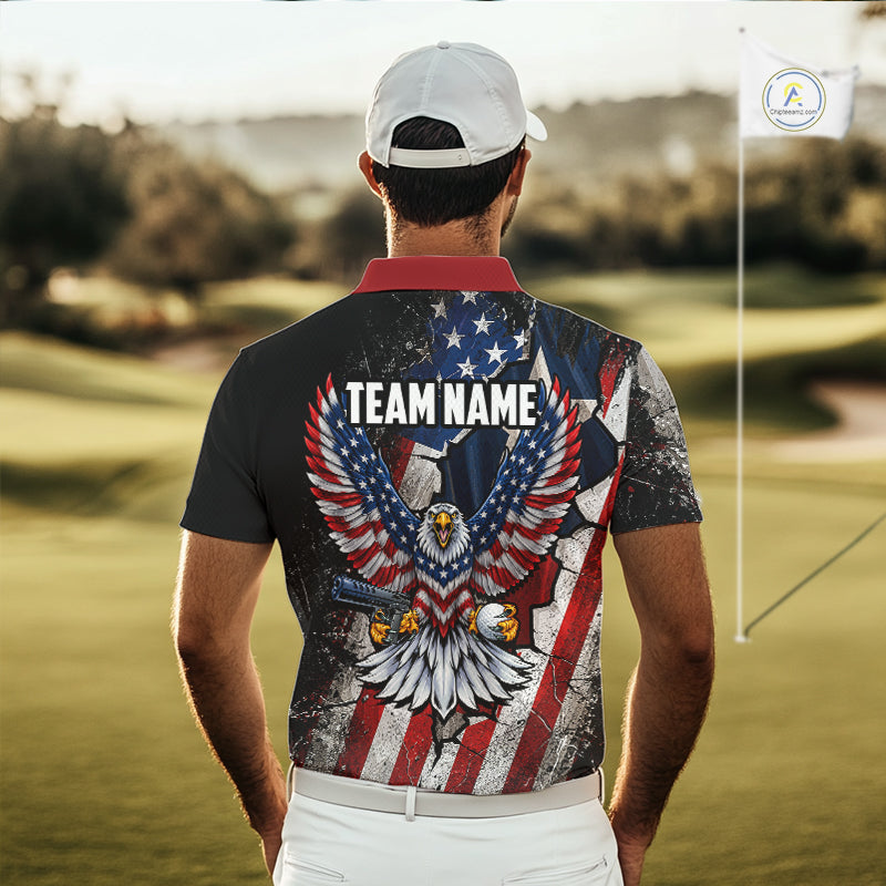 Gun Eagle Golf Polo Shirt For Men Custom Texas Flag Golf Jersey US Flag Patriotic Golf Apparel NYN4578