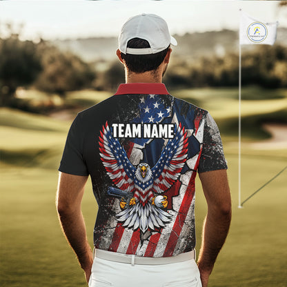 Gun Eagle Golf Polo Shirt For Men Custom Texas Flag Golf Jersey US Flag Patriotic Golf Apparel NYN4578
