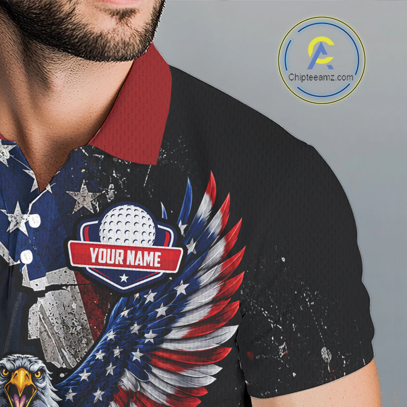 Gun Eagle Golf Polo Shirt For Men Custom Texas Flag Golf Jersey US Flag Patriotic Golf Apparel NYN4578