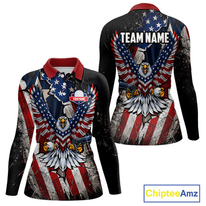Gun Eagle Golf Polo Shirt For Women Custom Texas Flag Golf Jersey US Flag Patriotic Golf Apparel NYN4578