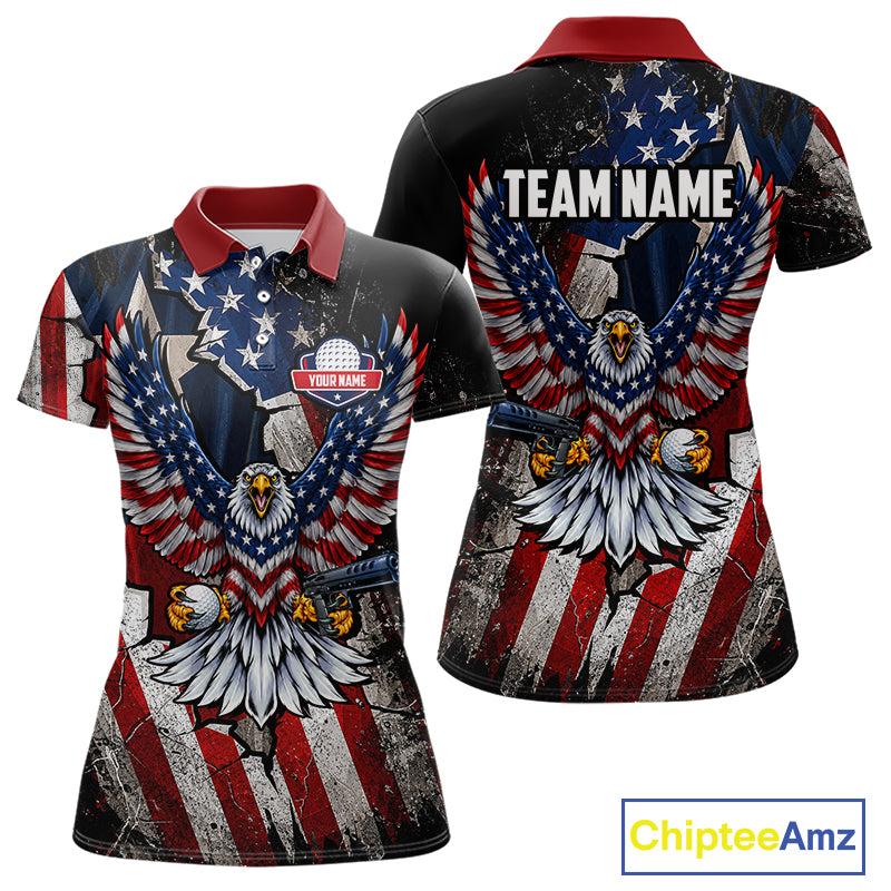 Gun Eagle Golf Polo Shirt For Women Custom Texas Flag Golf Jersey US Flag Patriotic Golf Apparel NYN4578