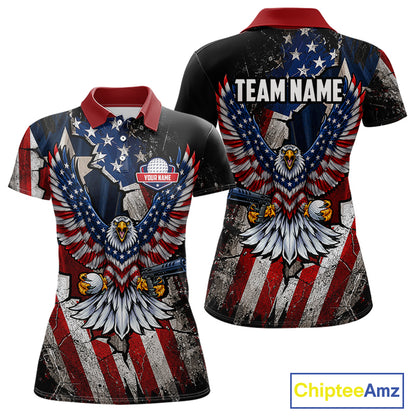 Gun Eagle Golf Polo Shirt For Women Custom Texas Flag Golf Jersey US Flag Patriotic Golf Apparel NYN4578