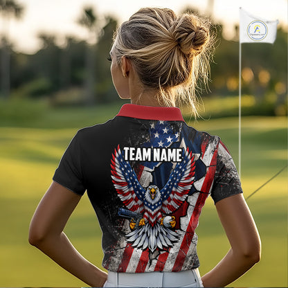 Gun Eagle Golf Polo Shirt For Women Custom Texas Flag Golf Jersey US Flag Patriotic Golf Apparel NYN4578