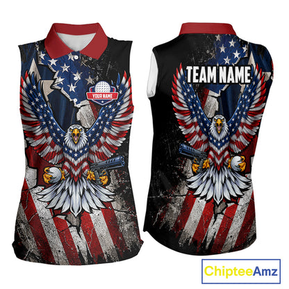 Gun Eagle Golf Sleeveless Polo Shirt For Women Custom Texas Flag Golf Jersey US Flag Patriotic Golf Apparel NYN4578