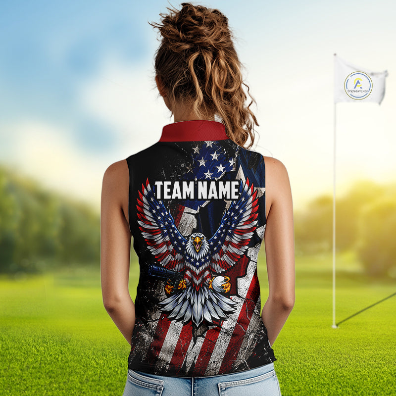 Gun Eagle Golf Sleeveless Polo Shirt For Women Custom Texas Flag Golf Jersey US Flag Patriotic Golf Apparel NYN4578