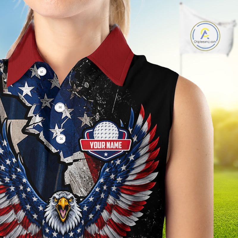 Gun Eagle Golf Sleeveless Polo Shirt For Women Custom Texas Flag Golf Jersey US Flag Patriotic Golf Apparel NYN4578