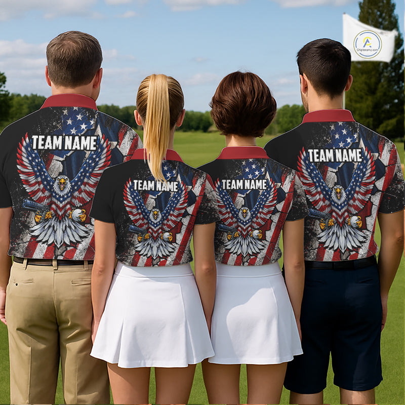Gun Eagle Golf Polo Shirt For Men Custom Texas Flag Golf Jersey US Flag Patriotic Golf Apparel NYN4578
