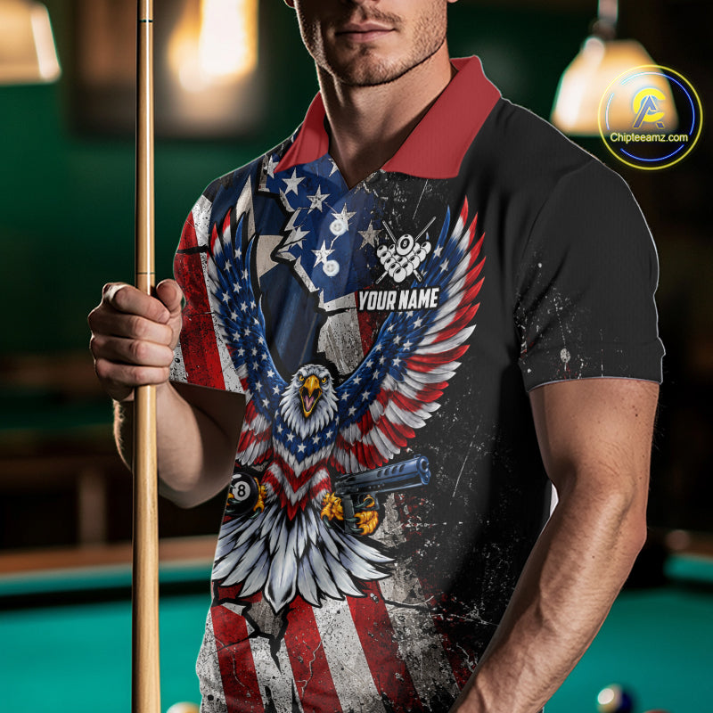 Gun Eagle Billiard Shirt For Men Custom Texas Flag Pool Jersey US Flag Patriotic Billiard Apparel NYN4579