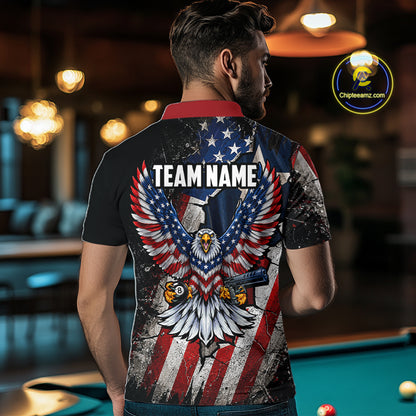 Gun Eagle Billiard Shirt For Men Custom Texas Flag Pool Jersey US Flag Patriotic Billiard Apparel NYN4579