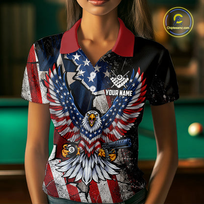 Gun Eagle Billiard Shirt For Women Custom Texas Flag Pool Jersey US Flag Patriotic Billiard Apparel NYN4579