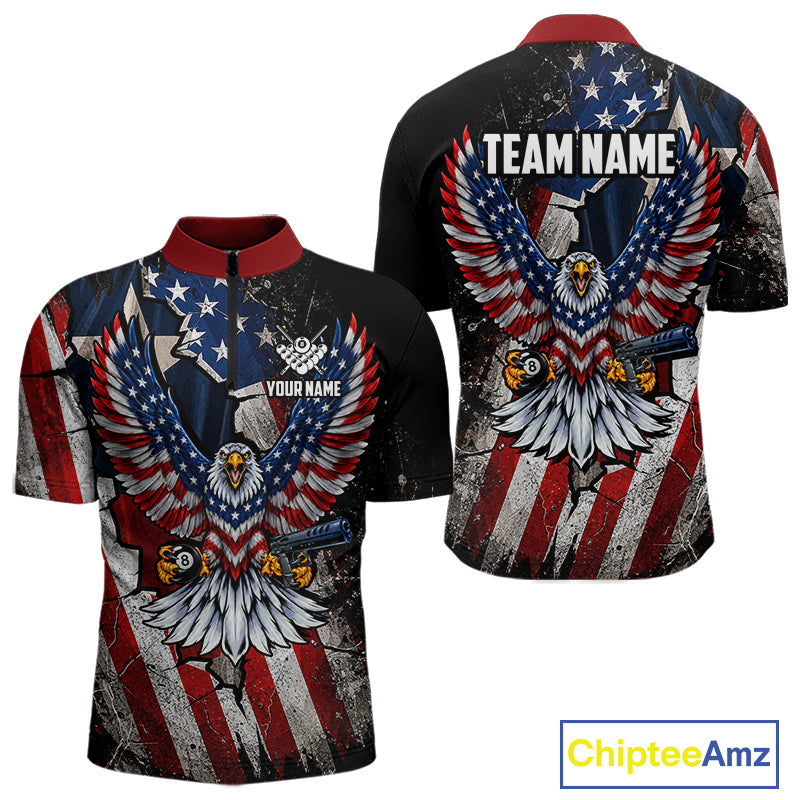 Gun Eagle Billiard Shirt For Men Custom Texas Flag Pool Jersey US Flag Patriotic Billiard Apparel NYN4579