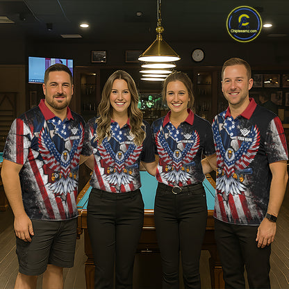 Gun Eagle Billiard Shirt For Men Custom Texas Flag Pool Jersey US Flag Patriotic Billiard Apparel NYN4579