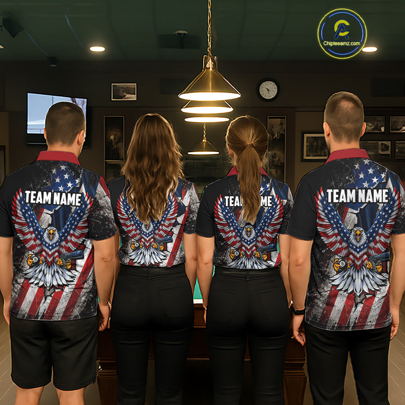 Gun Eagle Billiard Shirt For Men Custom Texas Flag Pool Jersey US Flag Patriotic Billiard Apparel NYN4579