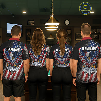 Gun Eagle Billiard Shirt For Men Custom Texas Flag Pool Jersey US Flag Patriotic Billiard Apparel NYN4579