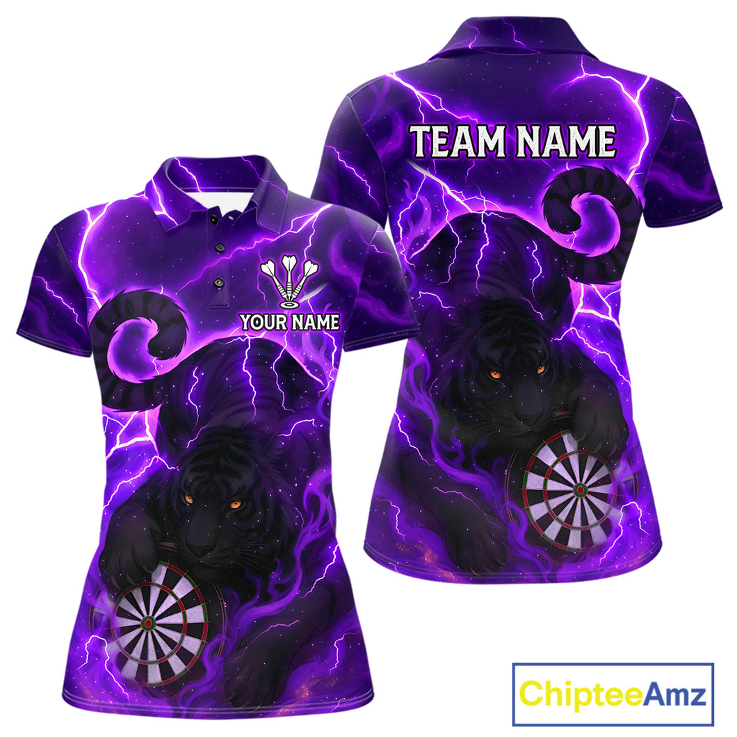 Custom Smoke Tiger Lightning Purple Dartboard Dart Women Polo Jerseys Funny Dart Shirts NYN1734