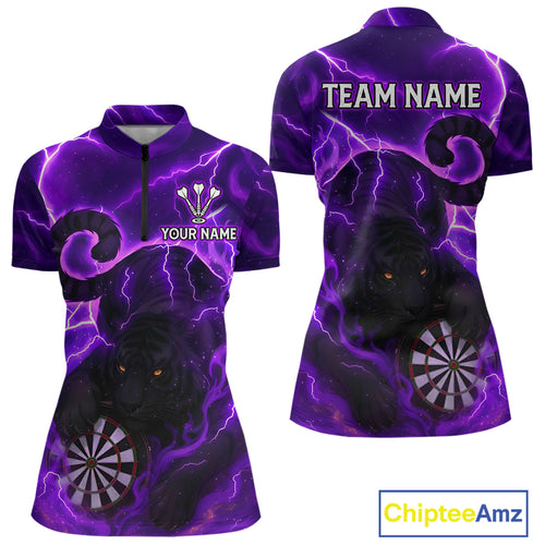 Custom Smoke Tiger Lightning Purple Dartboard Dart Women Quarter-Zip Jerseys Funny Dart Shirts NYN1734