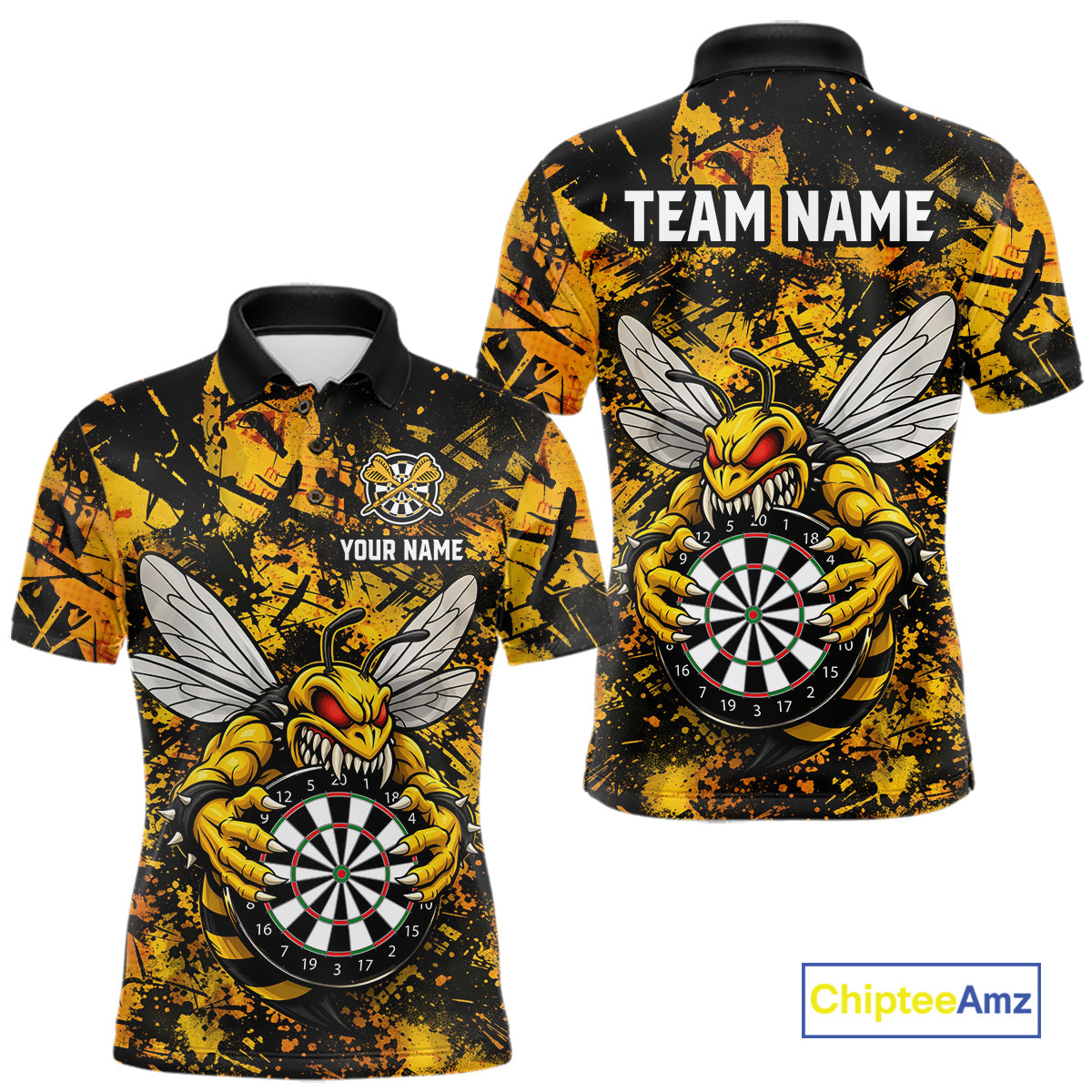 Yellow Black Grunge Bee Darts Shirt Custom Name Darts Shirts For Men Funny Darts Team Jerseys NYN2898