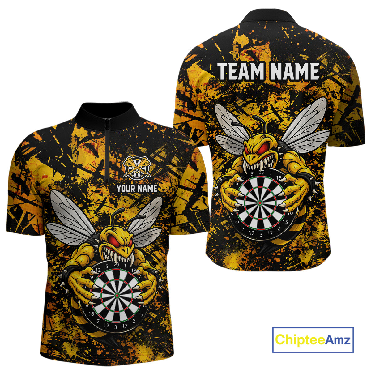 Yellow Black Grunge Bee Darts Shirt Custom Name Darts Shirts For Men Funny Darts Team Jerseys NYN2898