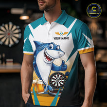Load image into Gallery viewer, Custom Funny Shark And Cheer Beers Darts Polo &amp; 1/4-Zip For Men Colorful Outfit Dart Team Attire NYN2904