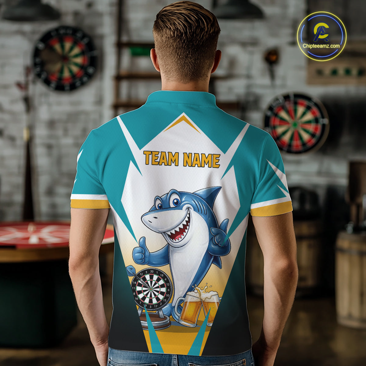 Custom Funny Shark And Cheer Beers Darts Polo & 1/4-Zip For Men Colorful Outfit Dart Team Attire NYN2904