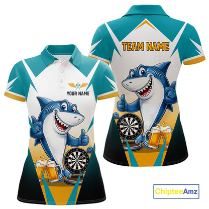 Custom Funny Shark And Cheer Beers Darts Polo & 1/4-Zip For Women Colorful Outfit Dart Team Attire NYN2904