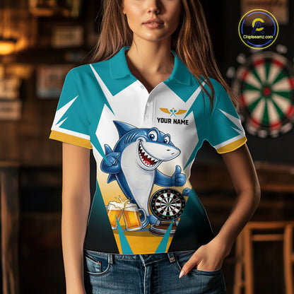 Custom Funny Shark And Cheer Beers Darts Polo & 1/4-Zip For Women Colorful Outfit Dart Team Attire NYN2904