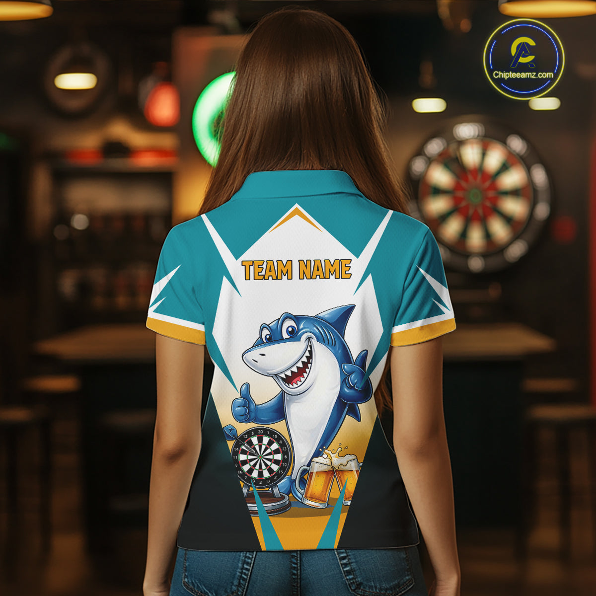 Custom Funny Shark And Cheer Beers Darts Polo & 1/4-Zip For Women Colorful Outfit Dart Team Attire NYN2904