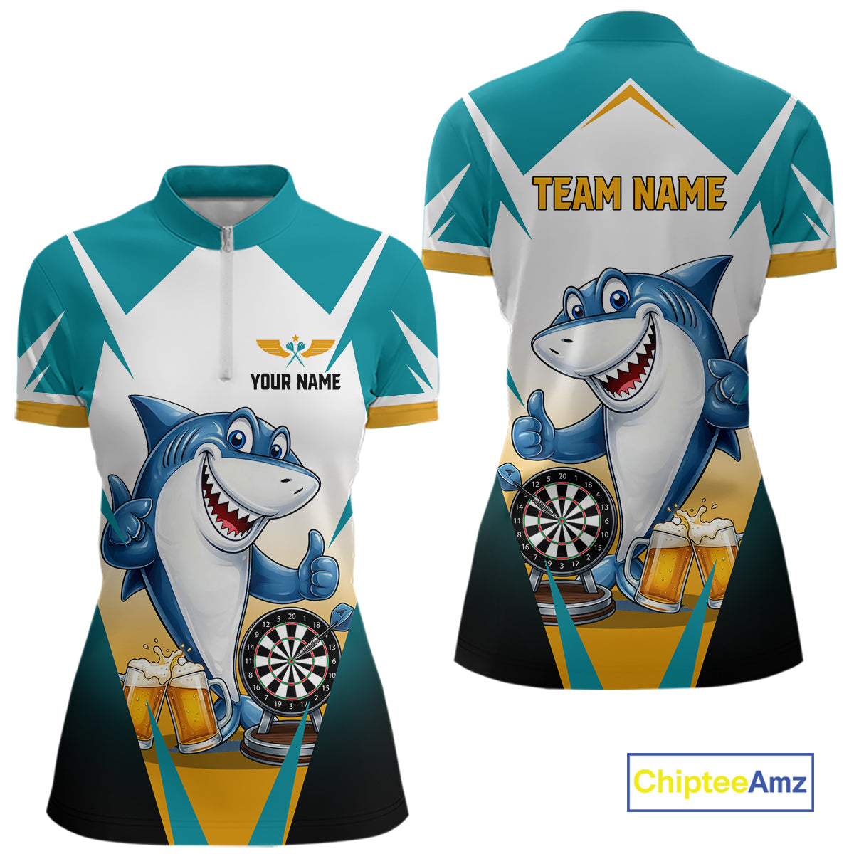 Custom Funny Shark And Cheer Beers Darts Polo & 1/4-Zip For Women Colorful Outfit Dart Team Attire NYN2904