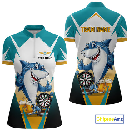 Custom Funny Shark And Cheer Beers Darts Polo & 1/4-Zip For Women Colorful Outfit Dart Team Attire NYN2904