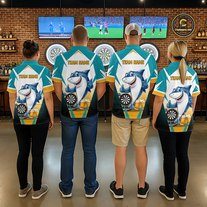 Custom Funny Shark And Cheer Beers Darts Polo & 1/4-Zip For Men Colorful Outfit Dart Team Attire NYN2904