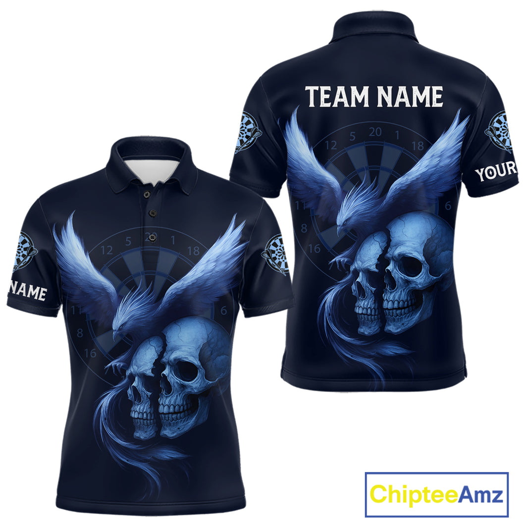 Darts Shirt For Men Personalized Eagle Skull Dartboard Dart Team Jerseys | Blue NYN1153