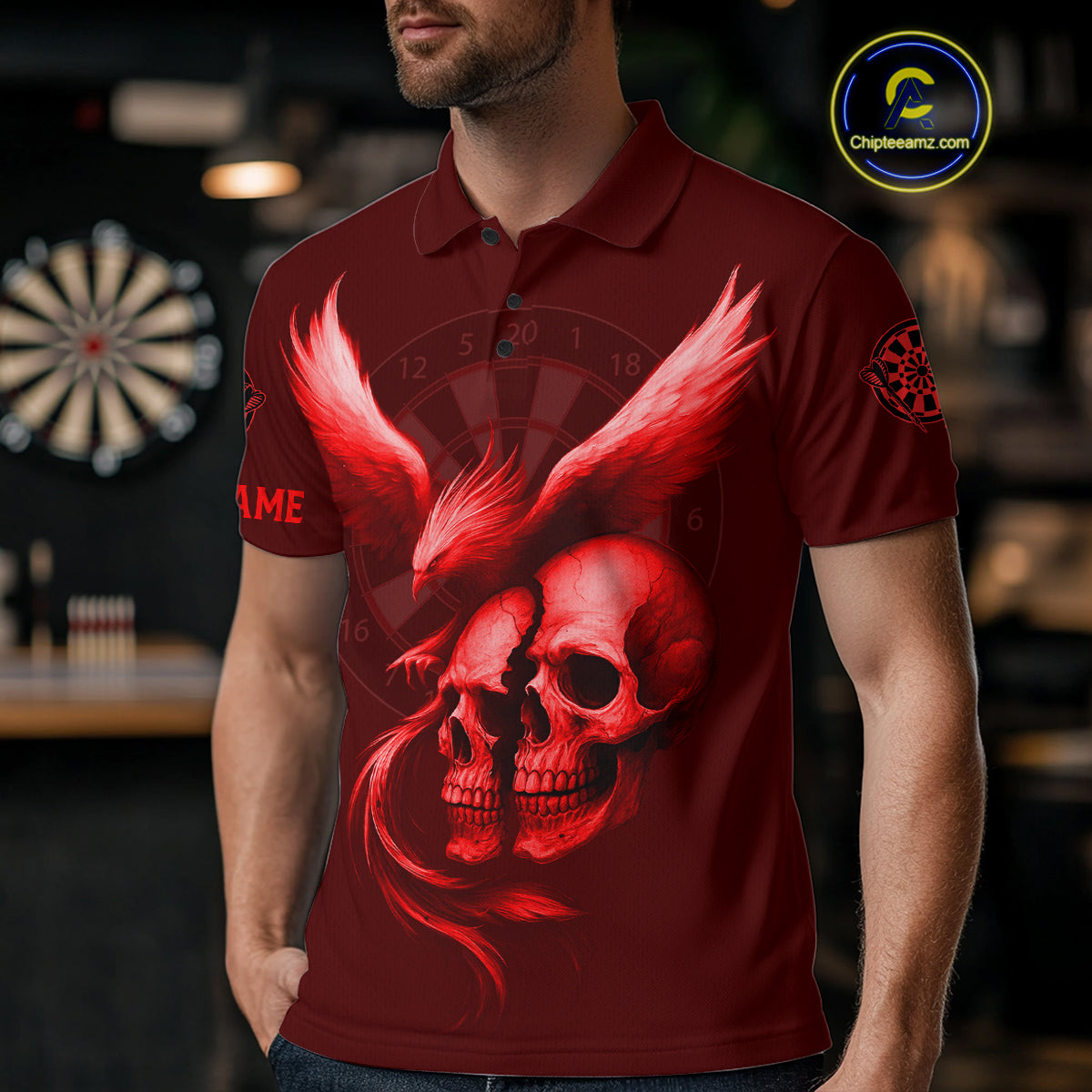 Darts Shirt For Men Personalized Eagle Skull Dartboard Dart Team Jerseys | Red NYN1154