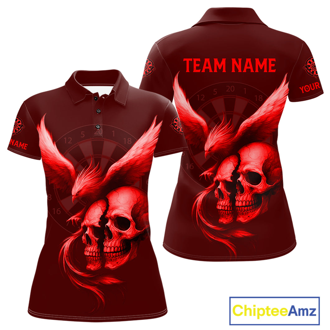 Darts Shirt For Women Personalized Eagle Skull Dartboard Dart Team Jerseys | Red NYN1154