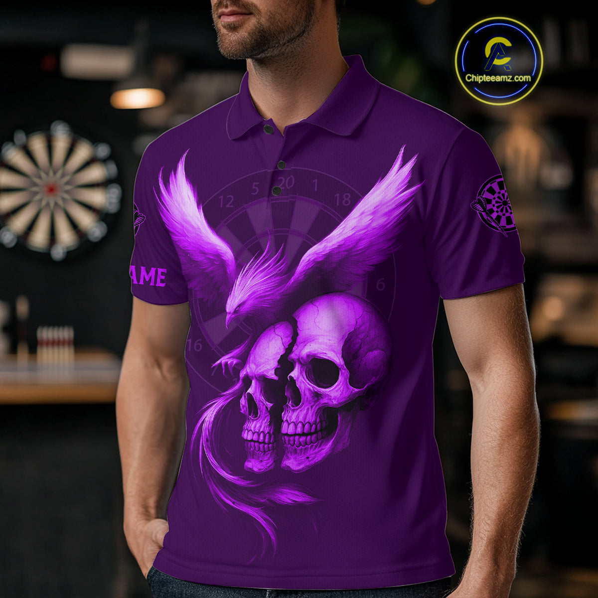 Darts Shirt For Men Personalized Eagle Skull Dartboard Dart Team Jerseys | Purple NYN1155