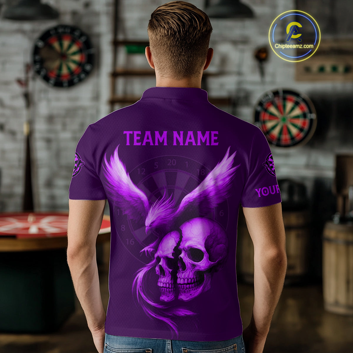 Darts Shirt For Men Personalized Eagle Skull Dartboard Dart Team Jerseys | Purple NYN1155