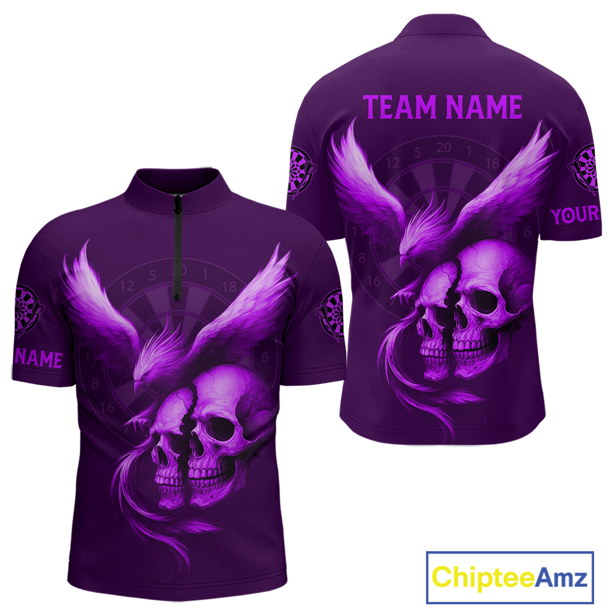 Darts Shirt For Men Personalized Eagle Skull Dartboard Dart Team Jerseys | Purple NYN1155