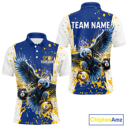 Yellow & Blue Splash Eagle 8 Ball & 9 Ball Billiard Pool Shirt For Men Custom Name Billiard Team Jersey NYN4177