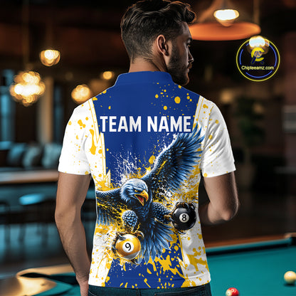 Yellow & Blue Splash Eagle 8 Ball & 9 Ball Billiard Pool Shirt For Men Custom Name Billiard Team Jersey NYN4177
