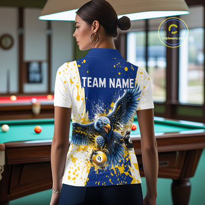 Yellow & Blue Splash Eagle 8 Ball & 9 Ball Billiard Pool Shirt For Women Custom Name Billiard Team Jersey NYN4177
