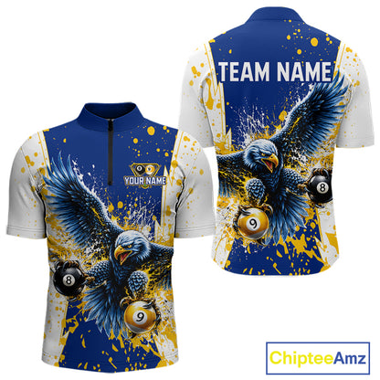 Yellow & Blue Splash Eagle 8 Ball & 9 Ball Billiard Pool Shirt For Men Custom Name Billiard Team Jersey NYN4177