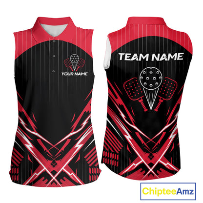 Black And Red Pickleball Sleeveless Polo Shirt For Women Custom Pickleball Team Jersey Pickleball Gift NYN4589