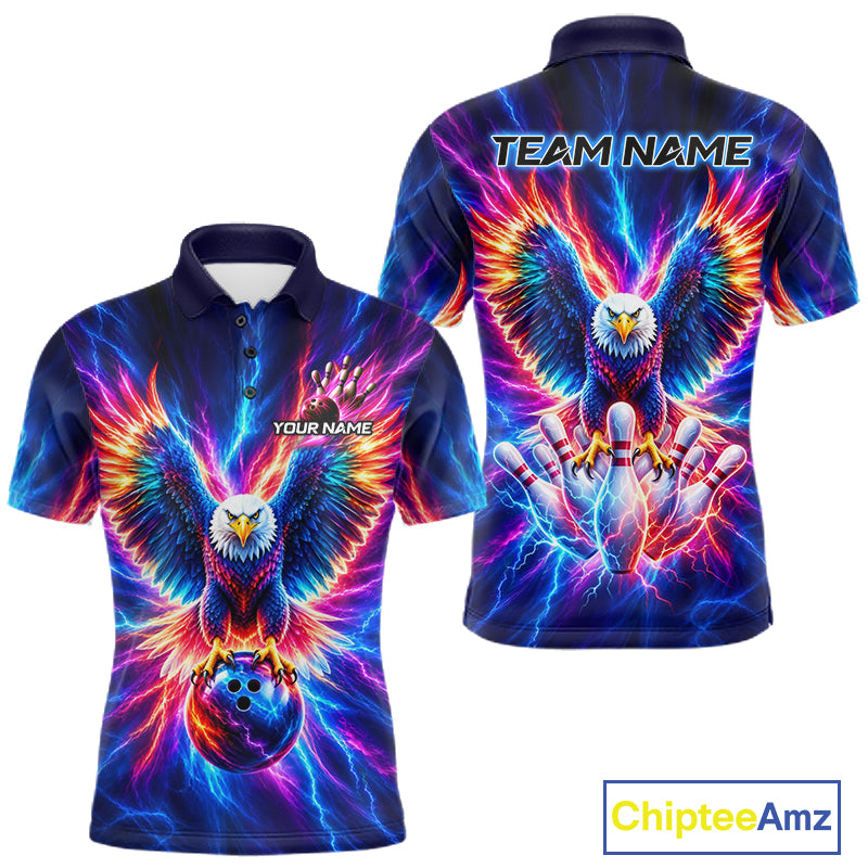 Personalized Neon Lightning Eagle Bowling Polo 1/4-Zip Shirt Men Colorful Team Jersey Bowling Shirt NYN4593