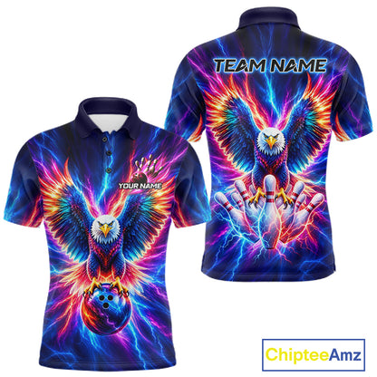 Personalized Neon Lightning Eagle Bowling Polo 1/4-Zip Shirt Men Colorful Team Jersey Bowling Shirt NYN4593