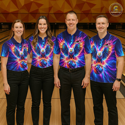 Personalized Neon Lightning Eagle Bowling Polo 1/4-Zip Shirt Women Colorful Team Jersey Bowling Shirt NYN4593