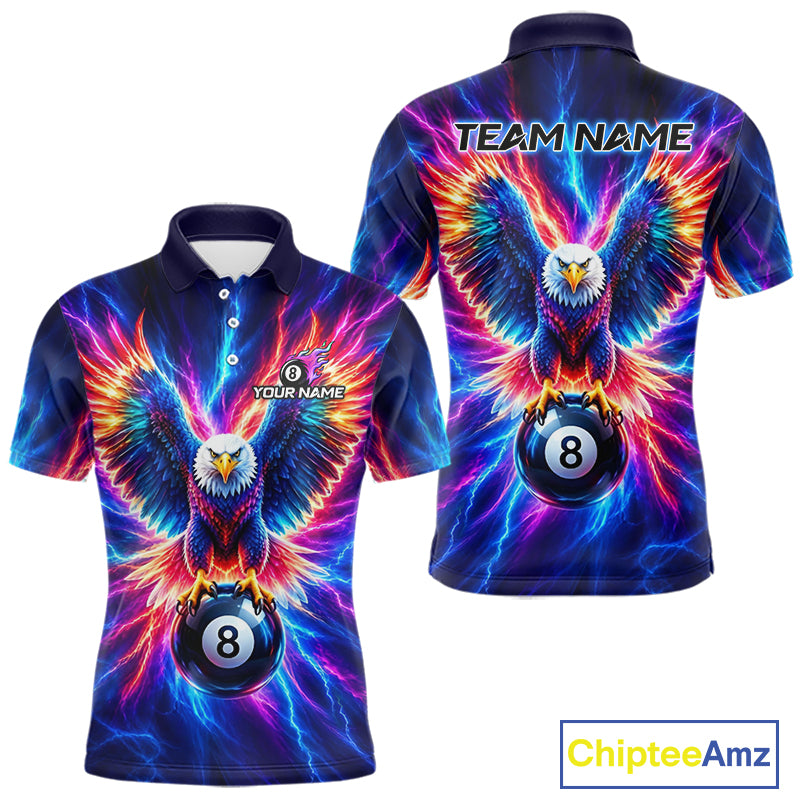 Eagle Billiard Polo 1/4-Zip Shirt For Men Custom Neon Colorful Thunder 8 Ball Pool Jersey Gift NYN4594